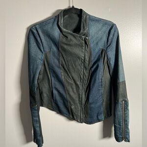 Helmut Lang Jean/Leather Double Zip‎ Asymmetrical Jacket- Medium